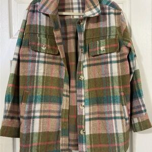 JODIFL Olive, Cream & Teal Plaid Teddy Shacket